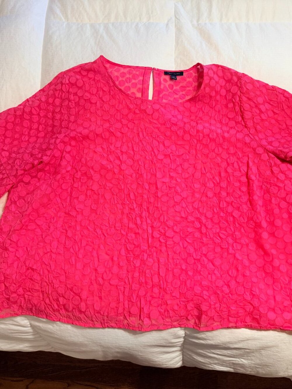 Tommy Hilfiger Plus 2X Hot Pint Polka Dot Blouse With Bell Sleeves